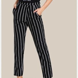 SHEIN Black and White Vertical Striped Pants 5